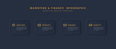 Koyu arkaplanda 4 basamaklı neumorfizm bilgi resimlemesi