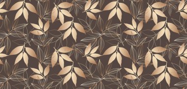 Altın yapraklı vektör kusursuz desen. Botanik sonbahar illüstrasyonu