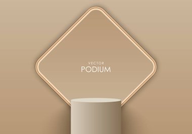 Bej gerçekçi 3D podyum silindiri. Arkaplan podyum vektör illüstrasyonu