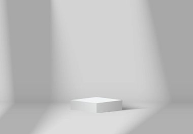 Gerçekçi beyaz dikdörtgen podyum. 3d tasarım podyum şablonu