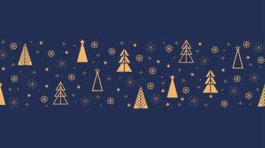 Noel ağacı vektörü soyut arka plan. Tatil kartı, poster, duvar kağıdı ya da altın Noel ağaçları ve kar taneleriyle kaplanmış