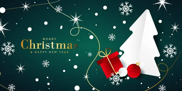Noel ağacı ve kar taneleri kış vektörü yeşil arka plan. Yeni yıl ve Noel kartı, poster, afiş