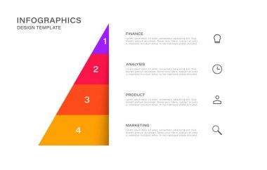Dört adım ya da seçenekli piramit diyagramı. Seçebileceğin 4 iş seçeneği var. Yaratıcı bilgi tasarım şablonu