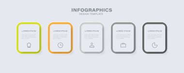 Ticari ve ticari bilgi grafiği tasarımı için dikdörtgen seçim şablonu. İnce çizgi simgeleriyle kurumsal geliştirme işlemleri bilgi tablosu. 5 adım veya seçeneği olan öğretici grafikler