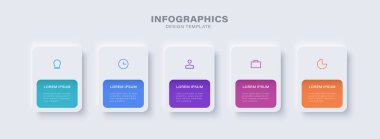 Bilgi grafikleri şeması tasarım şablonu. Simgelerle birlikte iş başarısı Infochart. 5 seçenekli grafikler. Verilerin görsel temsili