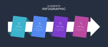 4 adımlı basit bir bilgi okları zaman çizelgesi şablonu. Web tasarımı, diyagram, grafik, grafik, iş sunumu için kullanılabilir.
