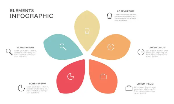 Pasta grafiği infografik şablonu. 5 adım, isteğe bağlı ya da taç yaprakları