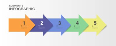 Sunum için 5 adım ok şablonu. 5 adım seçenekleri, ögeler, bilgi grafiği.