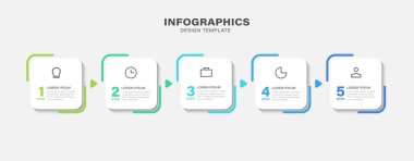 Süreçler, 5 adım veya seçeneklerden oluşan sunumlar için bilgi grafikleri