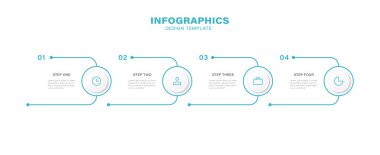 İnce çizgi vektör infografik tasarım şablonu ile 4 adım veya seçenek