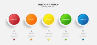 5 veri şablonuyla bilgi çemberi zaman çizelgesi. 3B Vektör tasarım şablonu