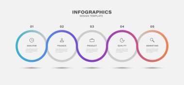 5 seçenek veya adımlı çember vektör infografik tasarım şablonu.