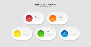 İş hayatının başarısı için dairesel seçim şablonu sunum bilgi grafiği tasarımı. 5 adım veya seçenek