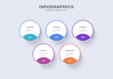 5 adım ya da seçenekler renkli çemberler bilgi tasarım şablonu