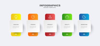 Simgeli 5 adım veya seçenek vektör bilgi tasarım şablonu