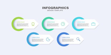 5 adım, seçenek ya da simgeli parçalar içeren ticari bilgi tasarım şablonu.