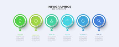 6 seçenekli ticari bilgi elemanı, adım. Vektör şablonu tasarımı 