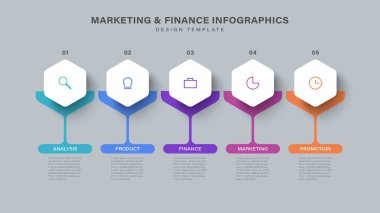 İnce simgeli 5 adım vektör bilgi tasarım şablonu.