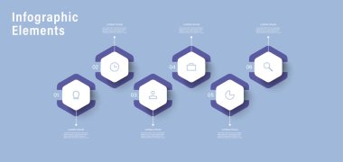 Altıgenler 6 adım iş ve pazarlama bilgi vektör şablonu