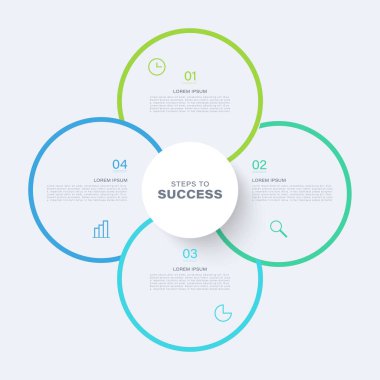 Çember çizelge bilgi şablonu 4 seçenek veya adımla. Simgelerle vektör tasarımı