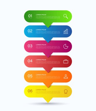 Satır simgeleriyle dikey renkli bilgi şablonu