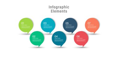 7 adım ya da seçenekli bilgi şablonu. Konuşma balonu bilgi grafikleri