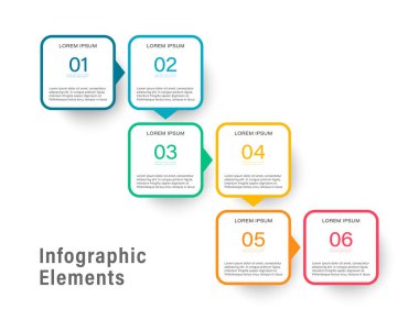 Beyaz arka planda 6 seçenek var. Infograph unsurları vektör çizimi