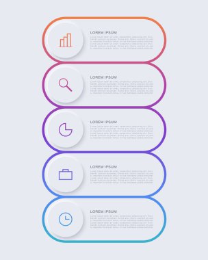 5 adım veya parçalı dikey bilgi grafikleri tasarım şablonu