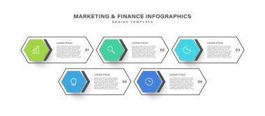 Simge ve 5 seçenek veya adımlı Business Infographic etiket tasarım şablonu.