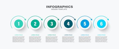 Sayı ve metin içeren 6 adım vektör bilgi grafikleri tasarım şablonları