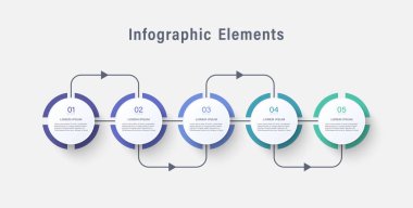 Okları ve 5 adım veya seçeneği olan bilgi ögeleri