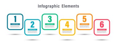 Simgeli ve 6 basamaklı vektör bilgi tasarım şablonu. Infographic Element Tasarımı