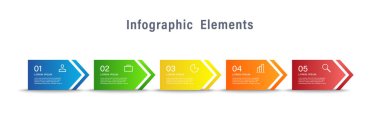 5 adım veya seçenek ve simge içeren ok vektör bilgi grafikleri tasarım şablonu