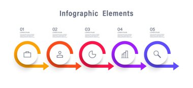 5 adım ya da seçenekler oklarla bilgi işleme şablonu tasarladı. Vektör illüstrasyonu