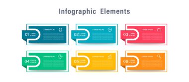 İş sunumlarınız için simge ve metin içeren dikdörtgen bilgi ögeleri veya adım adım talimatlar