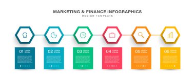 Altıgenler 6 adım vektör enfografik tasarım şablonu simgeleriyle