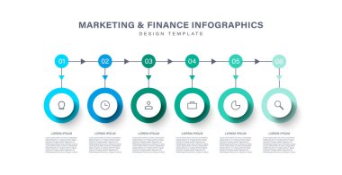 İş verileriniz için Infographic 6 seçenekleri tasarım elemanları. Vektör tasarım şablonu