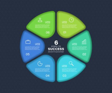 6 adım veya parçalı 3B dairesel bilgi şablonu
