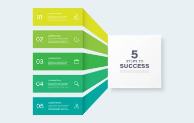 5 adım ya da seçenekli diyagram. Simge ve metin içeren vektör tasarım şablonu