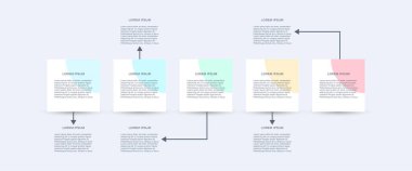Okları ve metni olan beş adım veya seçenek bilgi tasarım şablonu
