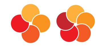 Infographic pasta grafiğinin 4 veya 5 parçaya bölünmüş renkli kesişen çemberleri. 