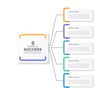 Rapor ve sunumlar için beş adım veya seçeneği olan vektör bilgi şablonu