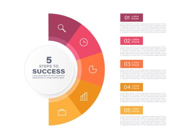 5 parça ve simgeli yarı daire bilgi dizayn şablonu