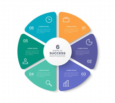 Altı Parça Çember Diyagram Vektörü Bilgi Şablonu