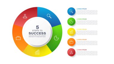 İnce Simgeler ve Metinlerle 5 Parça Pasta Çizelgesi Vektör Tasarım Şablonu