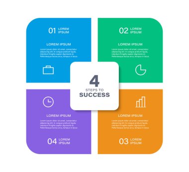 Sunumlar veya raporlar için dört parçalı veya seçenekli renkli pasta grafiği