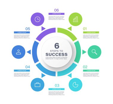 Rapor ve sunumlar için altı parça çember şeması vektör şablon bilgisi grafiği