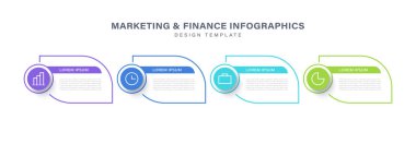 Dört adım veya seçenekli ve ince simgeli ticari bilgi tasarım şablonu