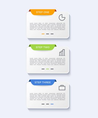 Metin ve simgeler için yeri olan 3 adım dikey vektör bilgi dizayn şablonu