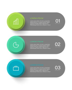 Simgeli üç adım veya dikey vektör bilgi grafikleri tasarım şablonu.